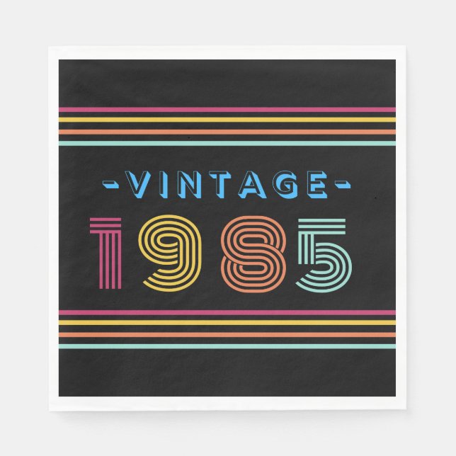 1985 Vintage Retro Stripe Neon Bright Napkins (Front)