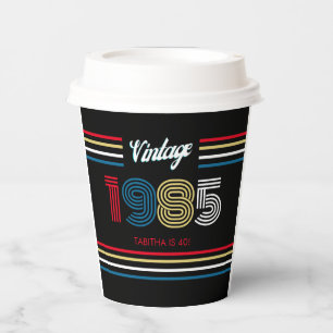 1985 Vintage Retro Stripe Primary Colors Paper Cups
