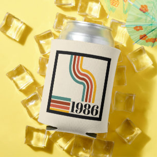 1986 40th Birthday Retro Stripe Vintage Can Cooler
