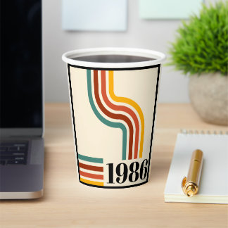 1986 40th Birthday Retro Stripe Vintage Paper Cups