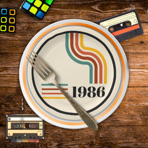 1986 40th Birthday Retro Stripe Vintage Paper Plates