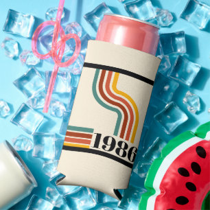 1986 40th Birthday Retro Stripe Vintage Seltzer Can Cooler