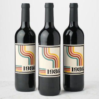 1986 40th Birthday Retro Stripe Vintage Wine Label