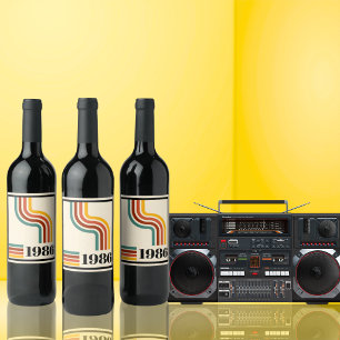 1986 40th Birthday Retro Stripe Vintage  Wine Label