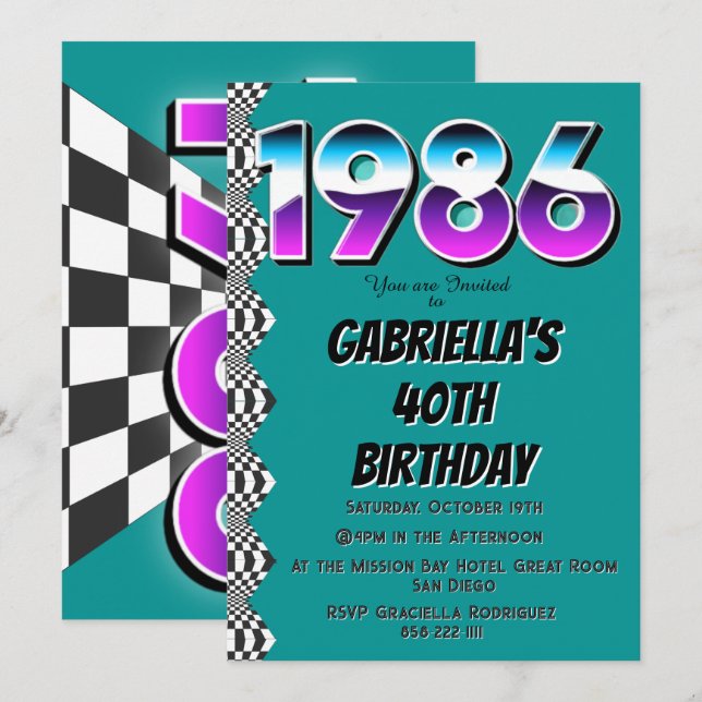 1986 40th Birthday Retro Vintage Party  Invitation (Front/Back)