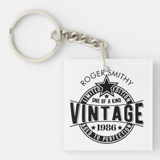 1986 40th Birthday Vintage Aged to perfection Keychain (Front)