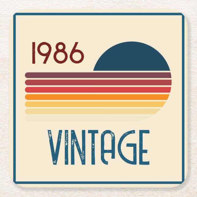 1986 Beige Retro Stripe Vintage Sun Coaster (Front)