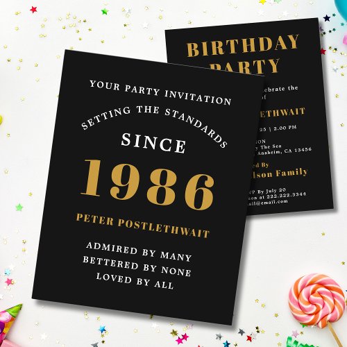 1986 Budget 40th Birthday Invitation Black Gold