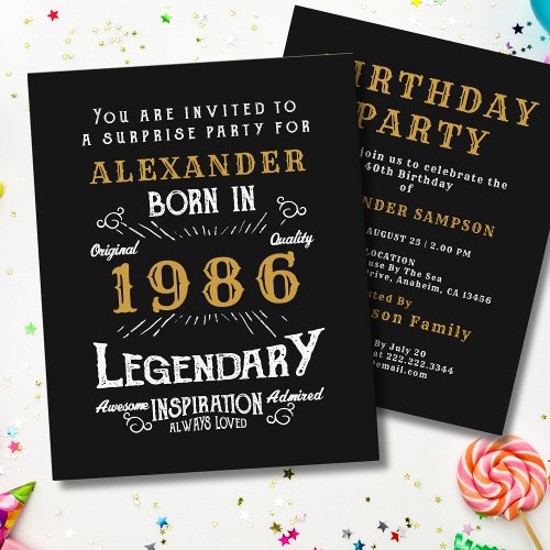 1986 Budget 40th Birthday Invitation Legend