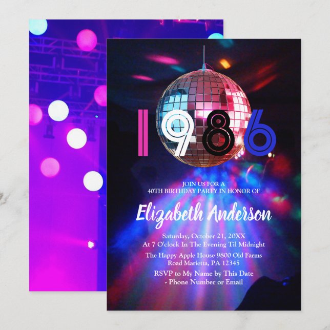 1986 Disco Ball 40th Birthday Party Invitation (Front/Back)