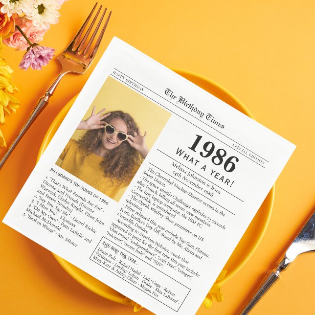 1986 Newspaper Birthday  Napkins (Creator Uploaded)