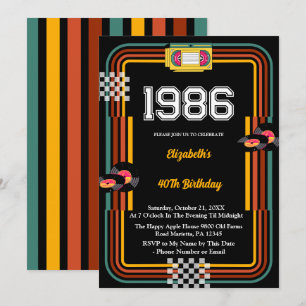1986 Retro Cassette Disco 40th Birthday Invitation