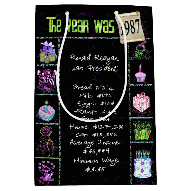 1987 Birthday Trivia Fun Fact Medium Gift Bag (Front)