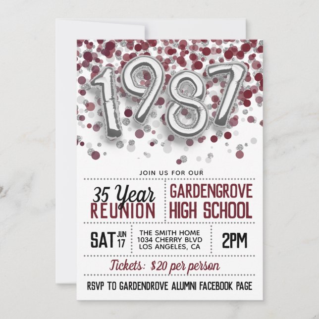 1987 High School College Reunion Invitation (Front)