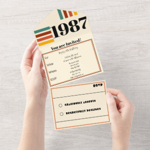 1987 Retro Vintage Poster 40th Birthday Black All In One Invitation