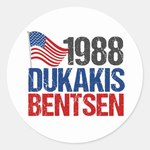 1988 Dukakis Bentsen Retro Democrat Classic Round Sticker