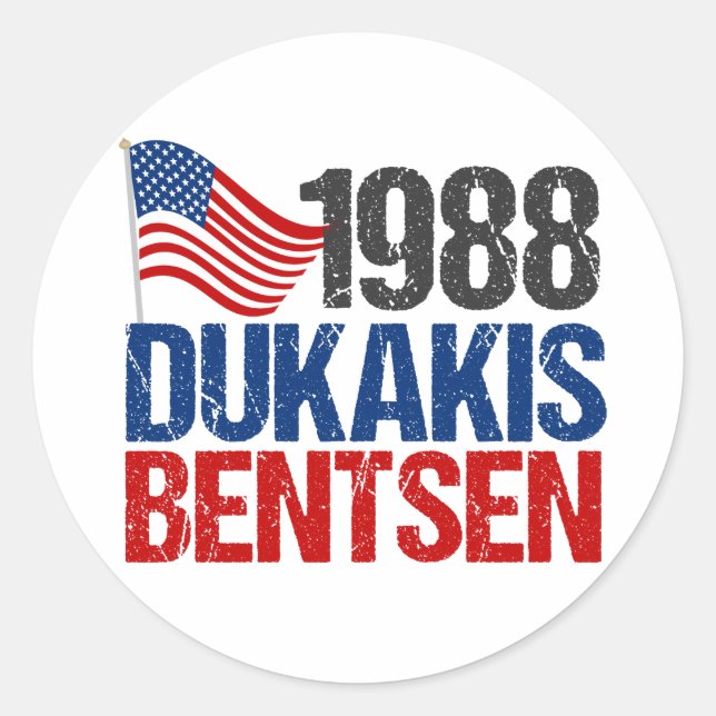 1988 Dukakis Bentsen Retro Democrat Classic Round Sticker (Front)