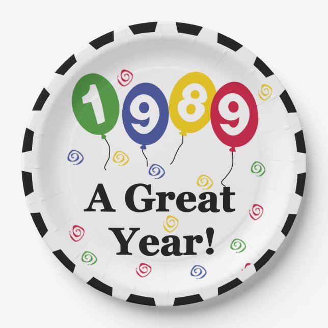 1989 A Great Year Birthday Paper Plates (Front)