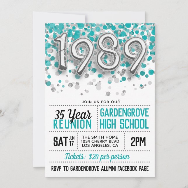 1989 High School College Reunion Invitation (Front)