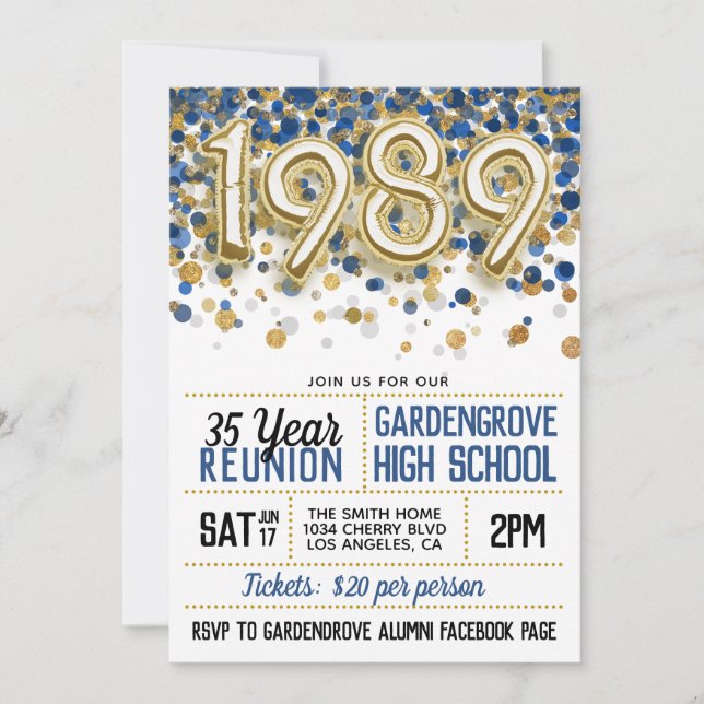 1989 High School College Reunion Invitation (Front)