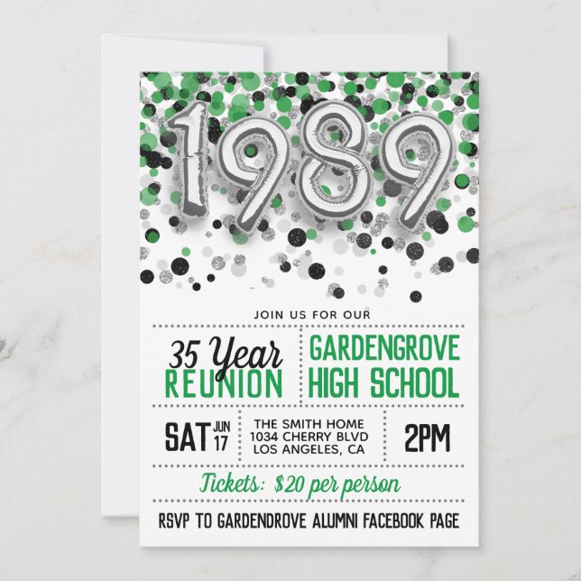 1989 High School College Reunion Invitation (Front)