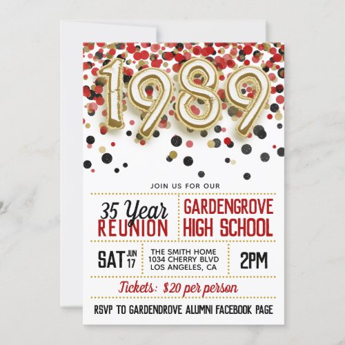 1989 High School College Reunion Invitation