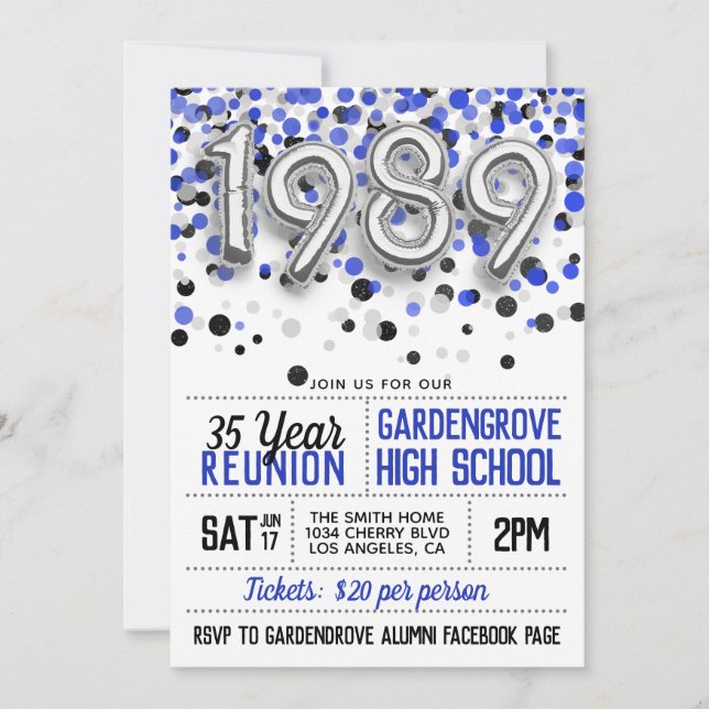 1989 High School College Reunion Invitation (Front)