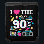 1990's 90s I Heart the Nineties Drawstring Bag<br><div class="desc">90s,  1990s,  Nineties - I love / heart the Nineties. Featuring a cassette tape and retro sunglasses.
90s for a dance of the decades,  nostalgia or throwback party,  or 90s cruise. Wear as part of a nineties costume.</div>