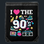 1990's 90s I Heart the Nineties Drawstring Bag<br><div class="desc">90s,  1990s,  Nineties - I love / heart the Nineties. Featuring a cassette tape and retro sunglasses.
90s for a dance of the decades,  nostalgia or throwback party,  or 90s cruise. Wear as part of a nineties costume.</div>