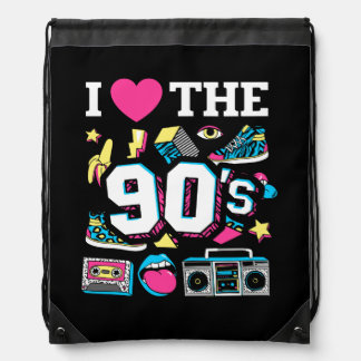 1990's 90s I Heart the Nineties Drawstring Bag