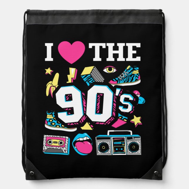 1990's 90s I Heart the Nineties Drawstring Bag (Front)