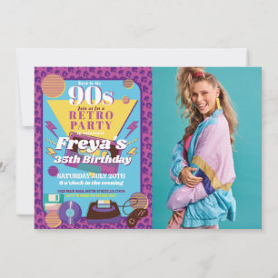 1990s Birthday Nineties Women's Party 90s Photo Invitation