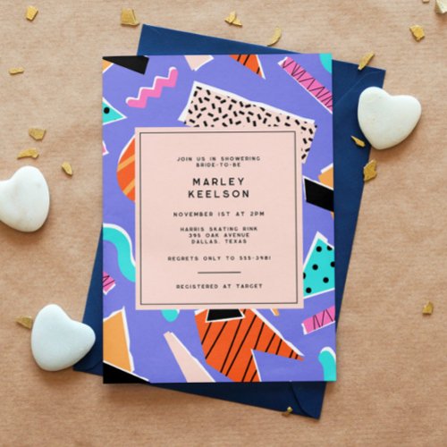 1990s Funky Retro Geometric Bridal Shower Invitation