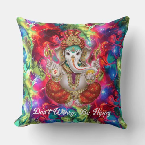 1990s Hippy Ganesh Galaxy Throw Pillow