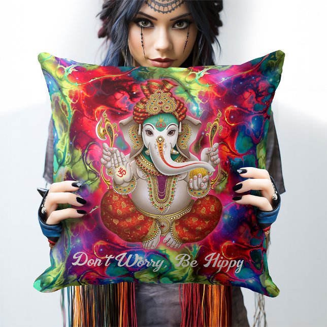 1990s Hippy Ganesh Galaxy Throw Pillow (Creator Uploaded)
