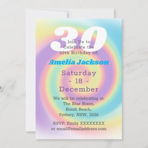 1990s Iridescent Rainbow 30th Birthday Party Invitation