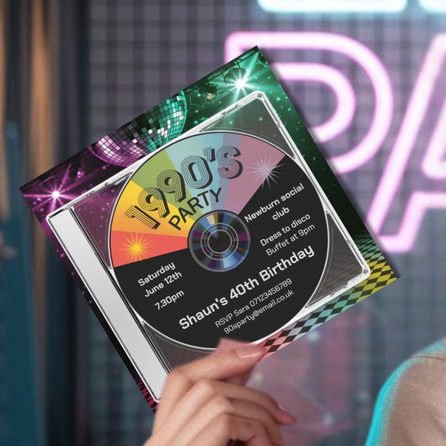 1990's party, back to nineties, 90s style disco invitation (Creator Uploaded)