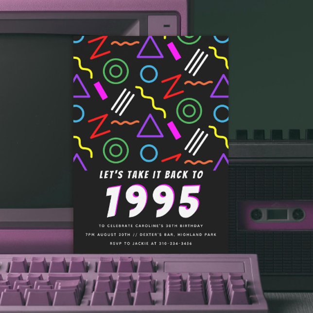 1990s Party Pattern Vintage 90's Birthday Party Invitation (Creator Uploaded)