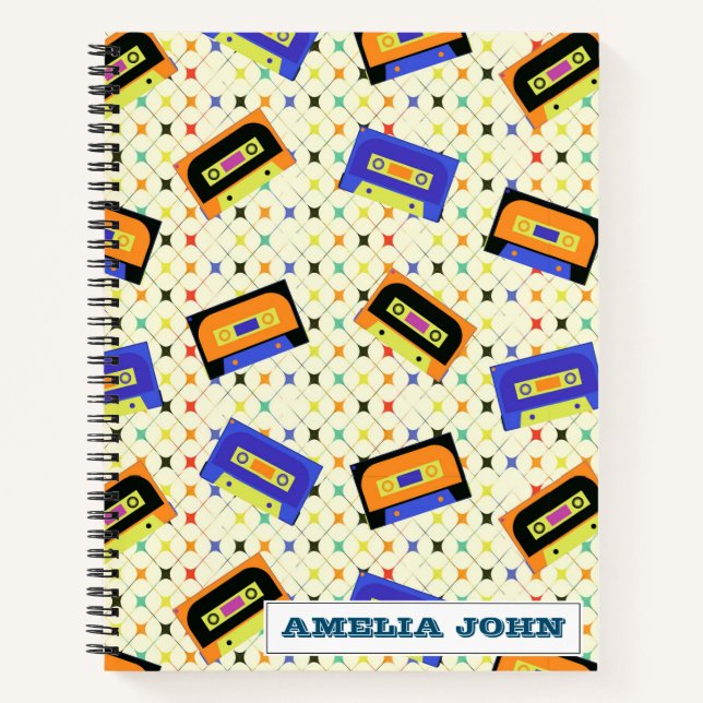 1990s Retro Cassette Pattern Personalized Notebook (Front)