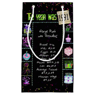1991 Birth Year Trivia on Black Small Gift Bag