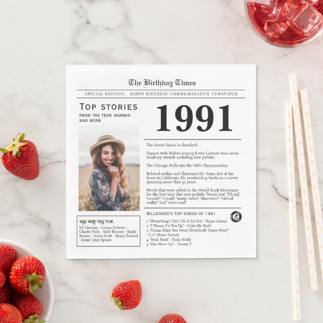 1991 Newspaper Birthday Trivia  Napkins (Insitu)