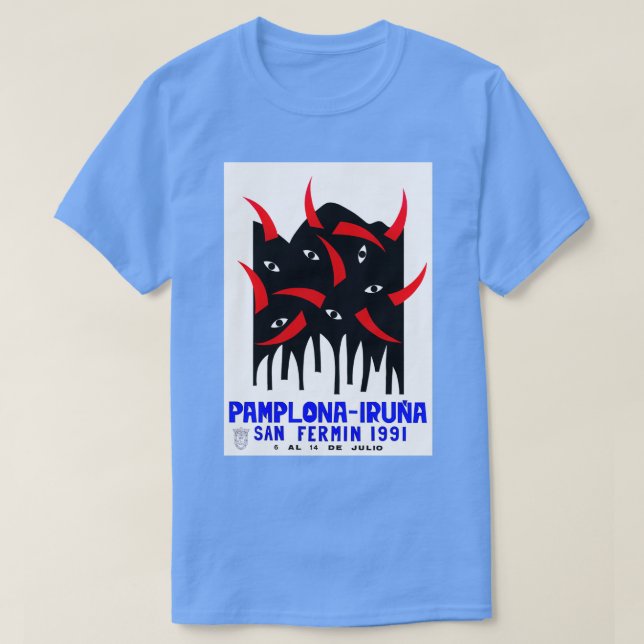 1991 Pamplona Spain Running of the Bulls T-Shirt (Design Front)