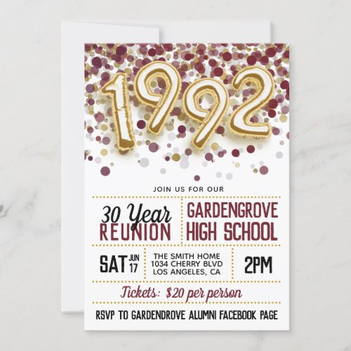 1992 High School College Reunion Invitation