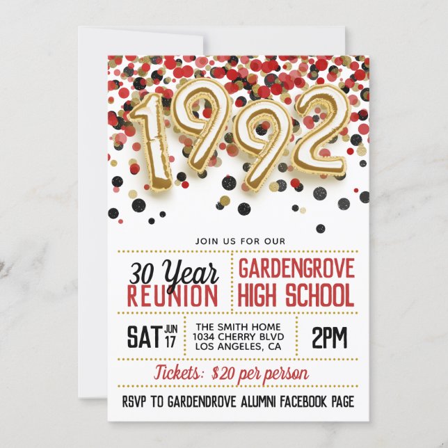 1992 High School College Reunion Invitation (Front)