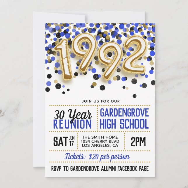 1992 High School College Reunion Invitation (Front)