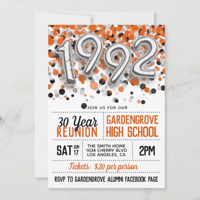 1992 High School College Reunion Invitation (Front)