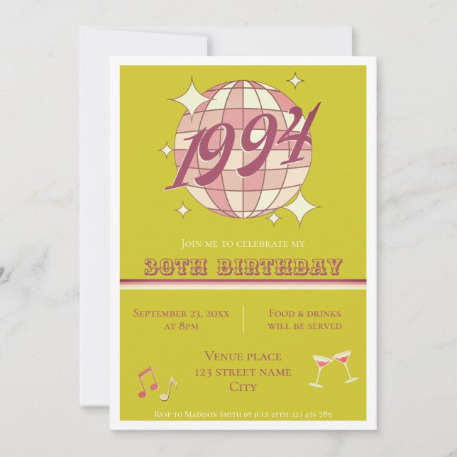 1994 31st birthday retro green party Invitation (Front)