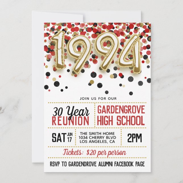 1994 High School College Reunion Invitation (Front)