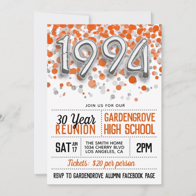 1994 High School College Reunion Invitation (Front)
