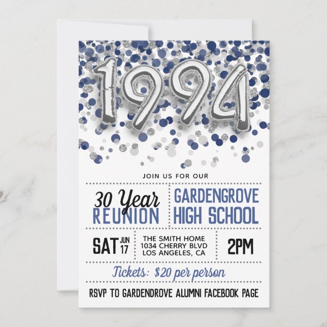 1994 High School College Reunion Invitation (Front)